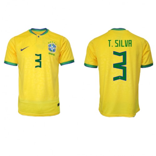 Brasilien Thiago Silva #3 Replika Hjemmebanetrøje VM 2022 Kortærmet